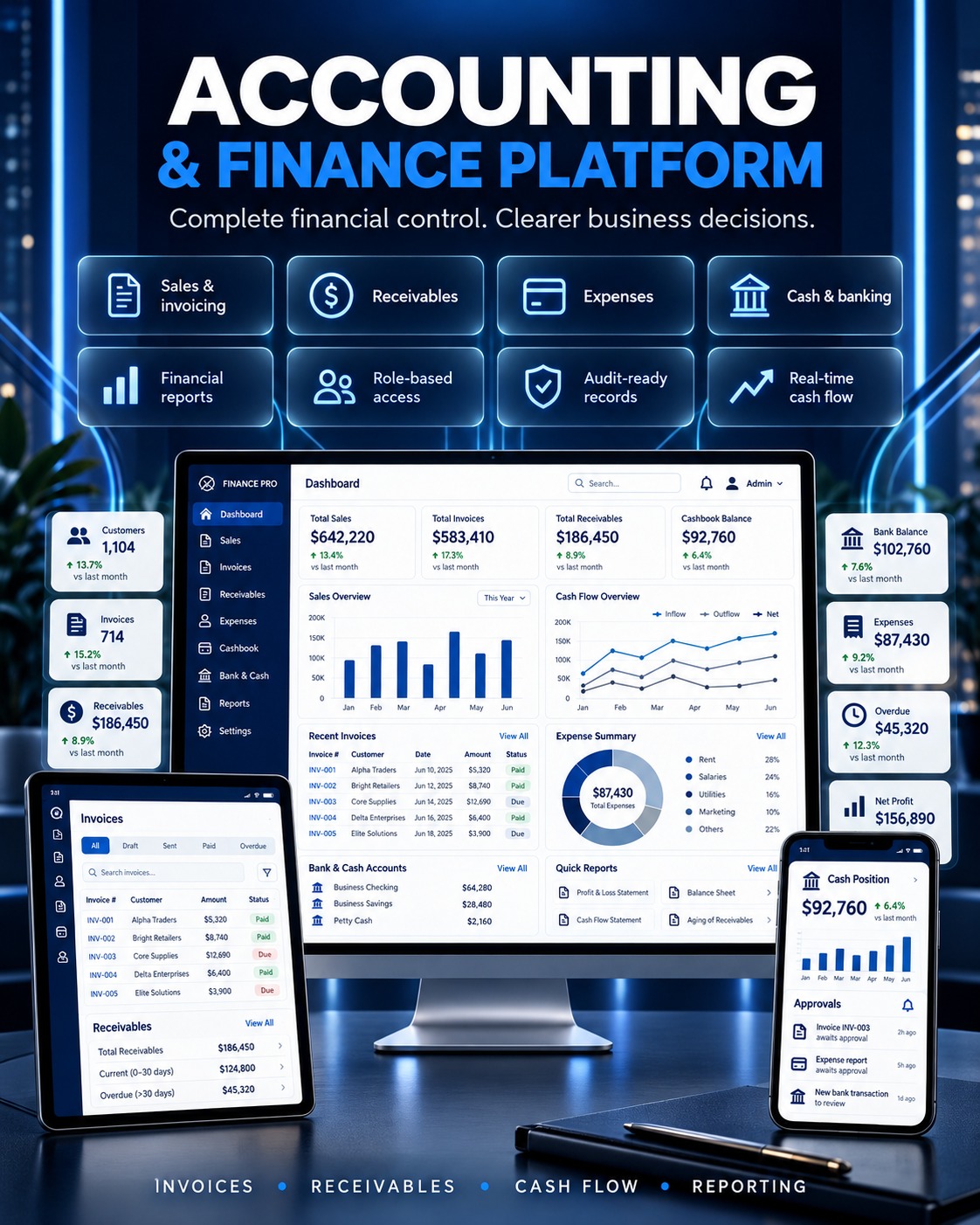 Accounting and Finance business platform dashboard